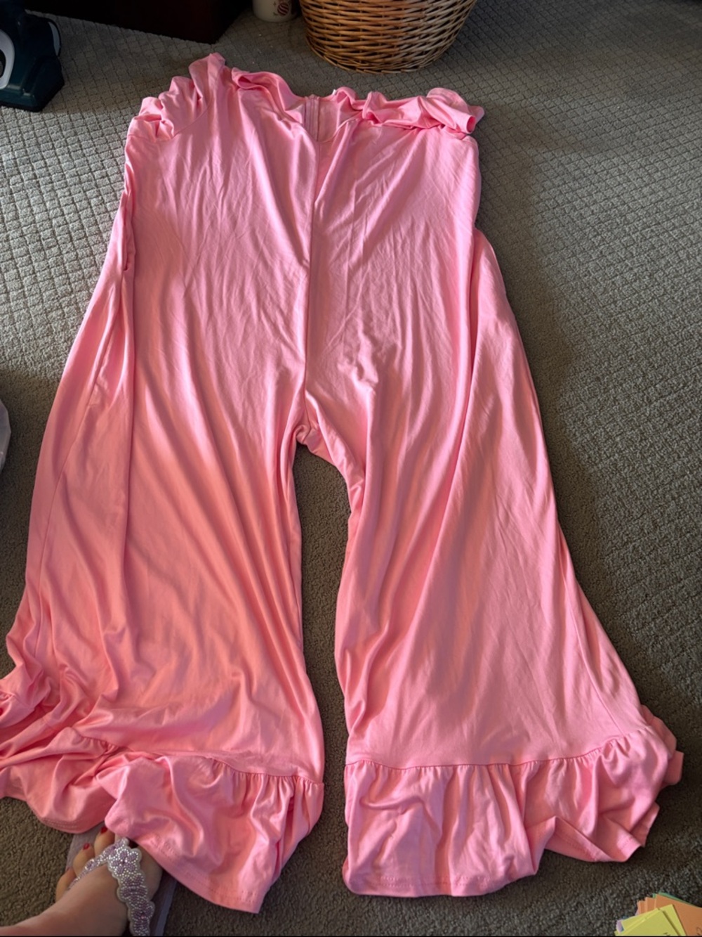 Pink Ruffle Hem Wide-Leg Lounge Pants